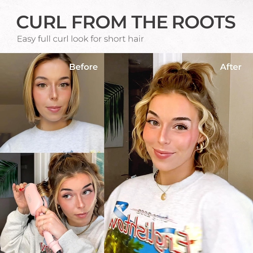 TYMO ROVY Hair Waver Curling Iron, 3-Barrel Ionic Hair Curler with 9 Heat Settings,Pink, 1.25 inch - Open Box