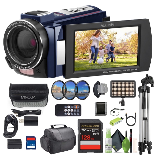 MINOLTA  Mn4K25Nv 4K Ultra HD 30 Mp Night Vision Camcorder (Mn4K25Nv-W-Bl) Bundle