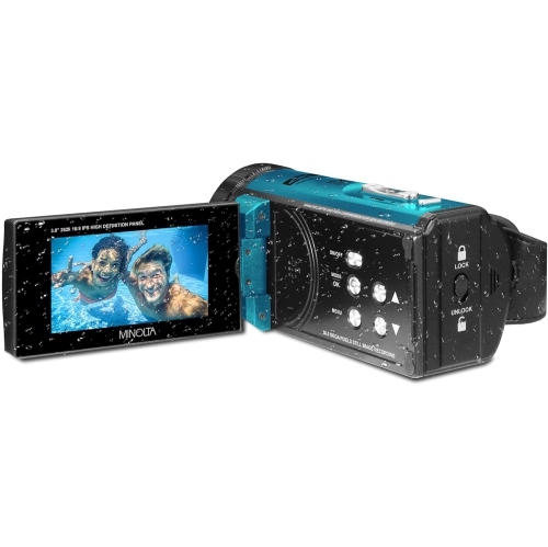 Minolta MN4K300WP 4K Ultra HD / 56 MP Waterproof Camcorder - Blue - Bundle