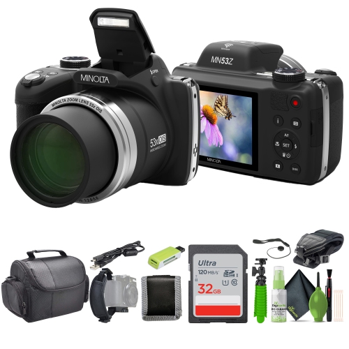 MINOLTA  Pro Shot Mn53Z 16 Mp HD Digital Camera With 53X Zoom, 1080P HD Video Bundle (Black)