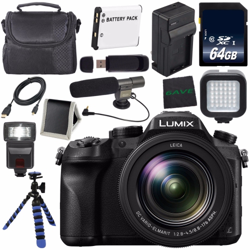 Panasonic Lumix DMC-FZ2500 Digital Camera + Lithium Ion Battery + Charger + 64GB Memory Card + Tripod