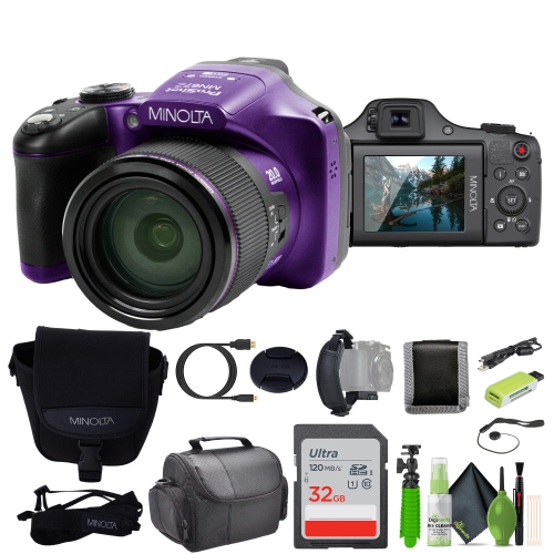 MINOLTA  Pro Shot 20 Mp HD Digital Camera With 67X Zoom, 1080P HD Video Bundle (Purple) 