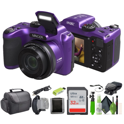 MINOLTA  20 Mega Pixels 26X Optical Zoom Digital Camera 1080P Fhd Video In Purple