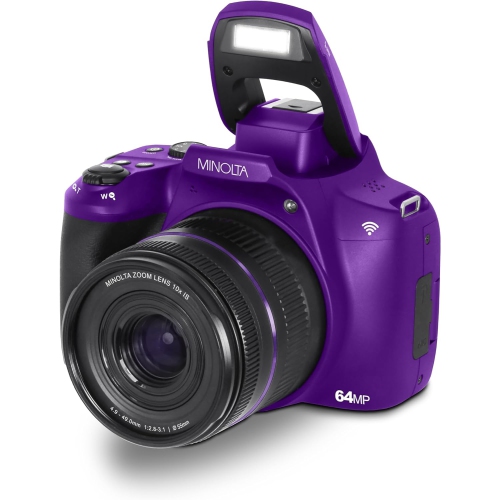 Minolta 64 Mega Pixels Auto Focus Digital Camera 4K Ultra HD Video Purple-Bundle