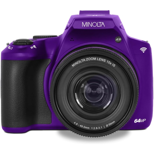 Minolta 64 Mega Pixels Auto Focus Digital Camera 4K Ultra HD Video Purple-Bundle