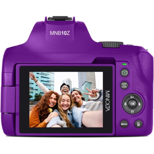 Minolta 64 Mega Pixels Auto Focus Digital Camera 4K Ultra HD Video Purple-Bundle