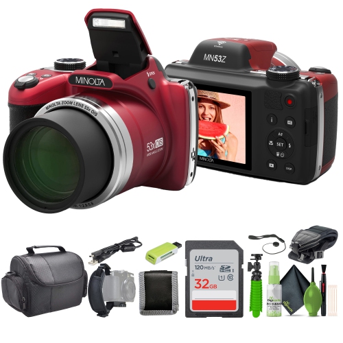 Minolta Pro Shot MN53Z 16 MP HD Digital Camera with 53x Zoom, 1080p HD Video Bundle