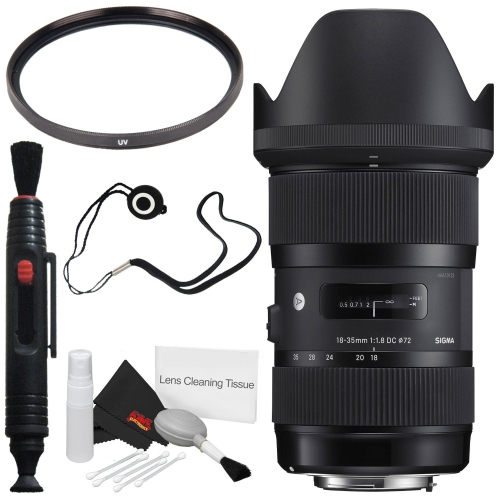 SIGMA  18-35MM F/1.8 Dc Hsm Art Lens for Nikon # 210-306 + 72MM Uv Filter + Lens Pen Cleaner + Deluxe Cleaning Kit + Lens Cap Keeper Bundle