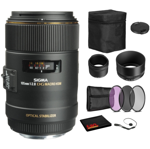 SIGMA  105MM F/2.8 Ex Dg Os Hsm Macro Lens for Nikon F With Bundle: 3PC Filter Kit + More