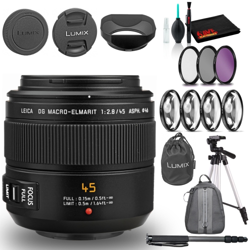 PANASONIC  Leica Dg Macro-Elmarit 45MM F/2.8 Asph. Mega O.i.s. Lens With Bag Bundle