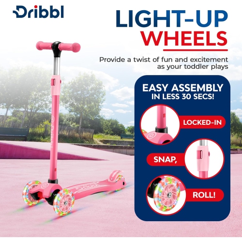 Trottinette à 3 roues pour enfants Dribl – Trottinette Lean-to-Steer avec guidon réglable, plateforme antidérapante, supports jusqu'à 165&nbsp;lb –