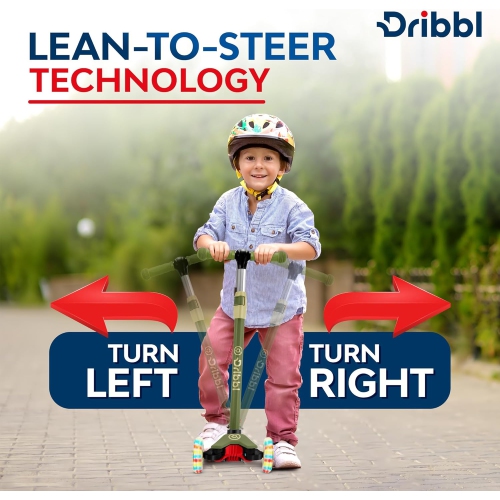 Trottinette à 3 roues pour enfants Dribl – Trottinette Lean-to-Steer avec guidon réglable, plateforme antidérapante, supports jusqu'à 165&nbsp;lb –
