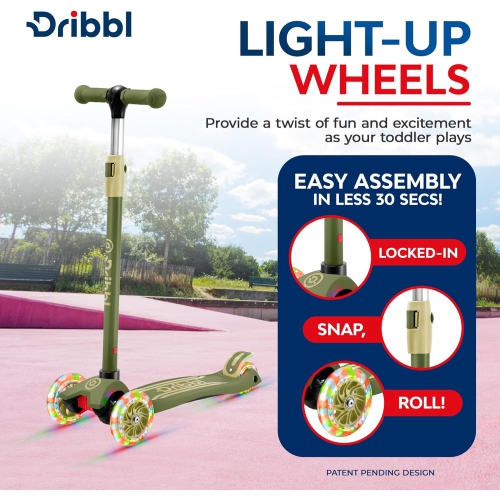 Trottinette à 3 roues pour enfants Dribl – Trottinette Lean-to-Steer avec guidon réglable, plateforme antidérapante, supports jusqu'à 165&nbsp;lb –