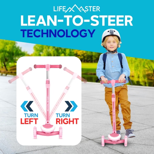 Lifemaster 3-Wheel Kids Scooter with LED Lights on Deck & Wheels, 5-Height Adjustable Handlebar, Anti-Slip Deck, Safety Certified, Ages 3+, 150 lbs –