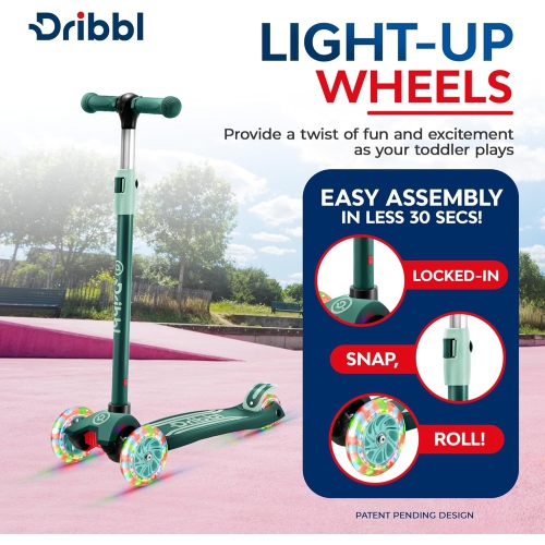 Trottinette à 3 roues pour enfants Dribl – Trottinette Lean-to-Steer avec guidon réglable, plateforme antidérapante, supports jusqu'à 165&nbsp;lb –