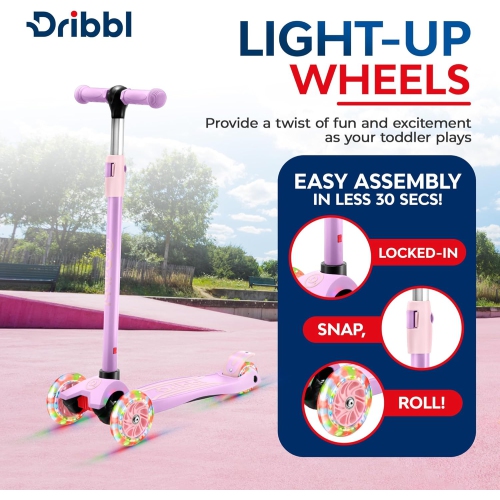 Trottinette à 3 roues pour enfants Dribl – Trottinette Lean-to-Steer avec guidon réglable, plateforme antidérapante, supports jusqu'à 165 lb –
