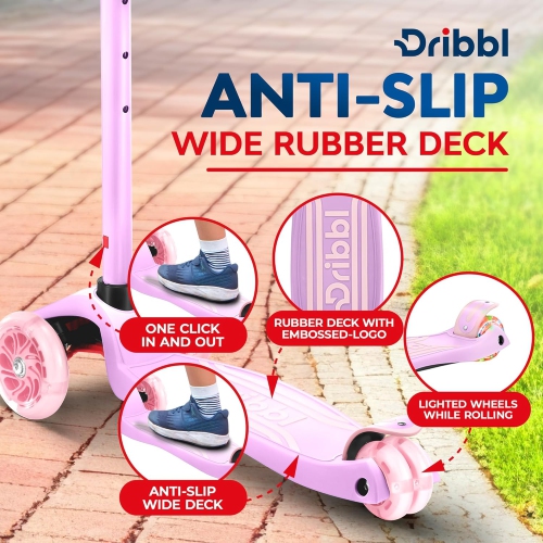 Trottinette à 3 roues pour enfants Dribl – Trottinette Lean-to-Steer avec guidon réglable, plateforme antidérapante, supports jusqu'à 165 lb –