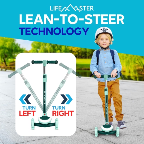 Lifemaster 3-Wheel Kids Scooter with LED Deck & Wheel Lights, 5-Height Adjustable Handlebar, Wide Anti-Slip Deck, Safety Certified, Ages 3+, 150 lbs