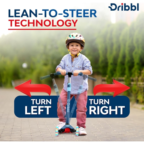 Trottinette à 3 roues pour enfants Dribl – Trottinette Lean-to-Steer avec guidon réglable, plateforme antidérapante, supports jusqu'à 165&nbsp;lb –