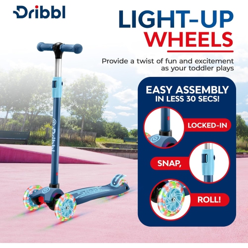 Trottinette à 3 roues pour enfants Dribl – Trottinette Lean-to-Steer avec guidon réglable, plateforme antidérapante, supports jusqu'à 165&nbsp;lb –
