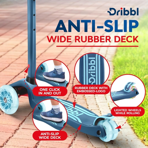 Trottinette à 3 roues pour enfants Dribl – Trottinette Lean-to-Steer avec guidon réglable, plateforme antidérapante, supports jusqu'à 165&nbsp;lb –