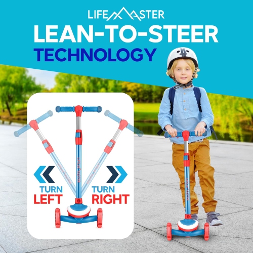Lifemaster 3-Wheel Kids Scooter with LED Deck & Wheel Lights, 5-Height Adjustable Handlebar, Anti-Slip Deck, Safety Certified, Ages 3+, 150 lbs –