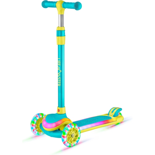 Trottinette à 3 roues pour enfants Lifemaster avec lumières LED sur la plateforme et les roulettes, guidon à 5 hauteurs réglables, plateforme