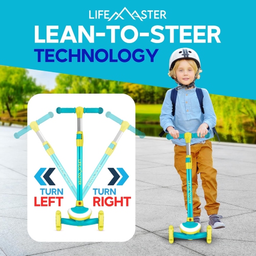 Trottinette à 3 roues pour enfants Lifemaster avec lumières LED sur la plateforme et les roulettes, guidon à 5 hauteurs réglables, plateforme