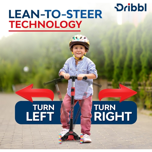Dribbl 3-Wheel Kids Scooter – Lean-to-Steer Kick Scooter with Adjustable Handlebar, Anti-Slip Deck, Supports Up to 165 lbs – For Boys & Girls Age 3+,