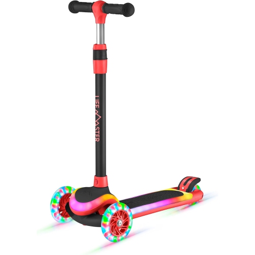 Trottinette à 3 roues pour enfants Lifemaster avec éclairage LED, guidon à 5 hauteurs réglables, plateforme antidérapante, certification de sécurité,
