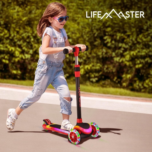 Trottinette à 3 roues pour enfants Lifemaster avec éclairage LED, guidon à 5 hauteurs réglables, plateforme antidérapante, certification de sécurité,