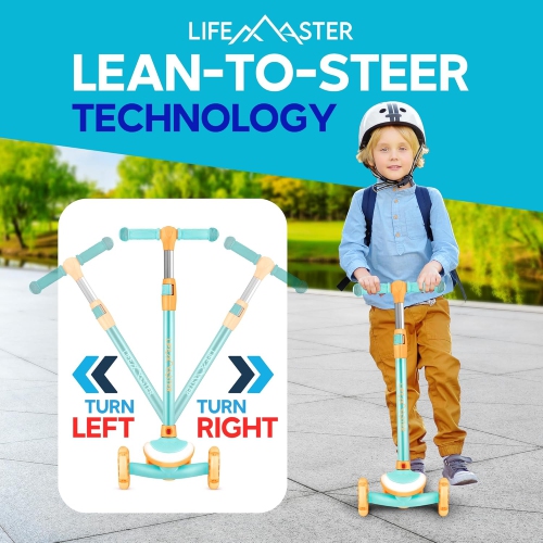 Lifemaster 3-Wheel Kids Scooter with LED Deck & Wheel Lights, 5-Height Adjustable Handlebar, Anti-Slip Deck, Safety Certified, Ages 3+, 150 lbs –