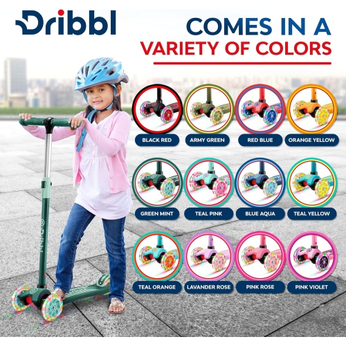 Dribbl 3-Wheel Kids Scooter – Lean-to-Steer Kick Scooter with Adjustable Handlebar, Anti-Slip Deck, Supports Up to 165 lbs – For Boys & Girls Age 3+,