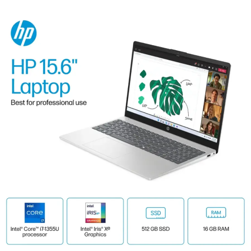 HP 15.6" Full HD TouchScreen Laptop 1920 x 1080, Intel Core i7-1355U, 32GB DDR4 1TB SSD, Windows 11 Home, Microsoft Copilot, Wi-Fi 6, Natural Silver