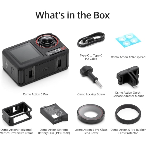 DJI Osmo Action 5 Pro Essential Combo – 4K Waterproof Action Camera with Dual Touchscreens, HorizonSteady, Voice Control & Accessories – Black