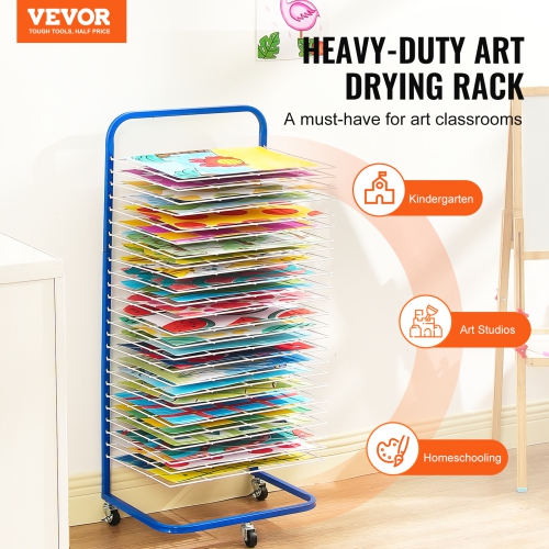 VEVOR 17 x 13 x 39.4 inch Art Drying Rack, 25 Removable Shelves Paint Drying Rack With Lockable Wheels, Carbon Steel Painting Drying Rack for Artwork