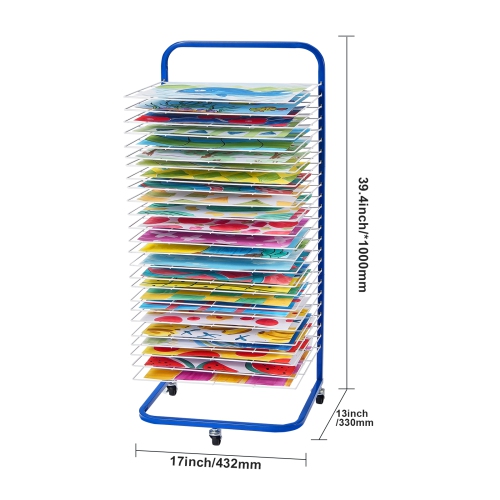 VEVOR 17 x 13 x 39.4 inch Art Drying Rack, 25 Removable Shelves Paint Drying Rack With Lockable Wheels, Carbon Steel Painting Drying Rack for Artwork