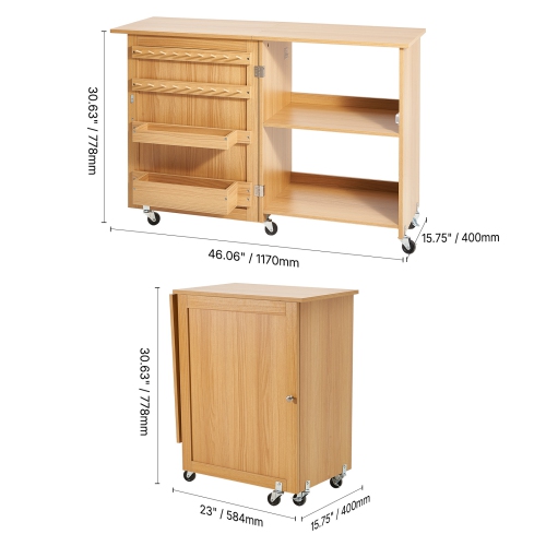 VEVOR Folding Sewing Table, Multipurpose Sewing Machine Table with Compact Design, Wheels, Shelves, Storage Trays, Wooden Pegs, and Magnetic Doors,