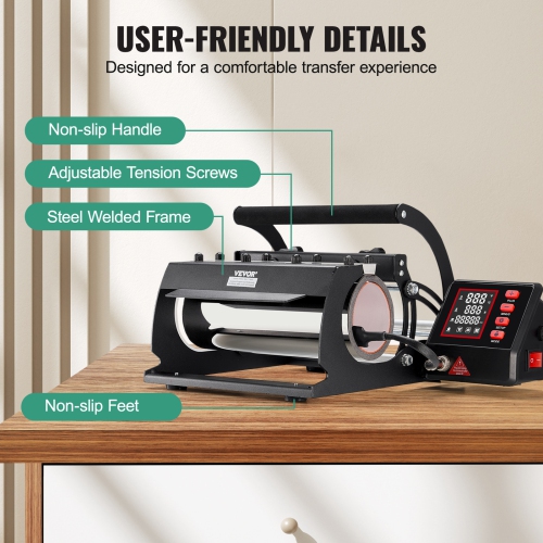 VEVOR 11-30oz Tumbler Heat Press Machine, Mug Press, Heat Up Fast and Even, Tumbler Press with Sublimation Paper, Tape and Gloves, Temp and Time