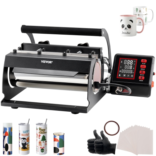 VEVOR 11-30oz Tumbler Heat Press Machine, Mug Press, Heat Up Fast and Even, Tumbler Press with Sublimation Paper, Tape and Gloves, Temp and Time