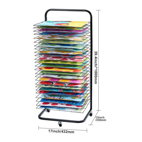 VEVOR 17 x 13 x 39.4 inch Art Drying Rack, 25 Removable Shelves Paint Drying Rack With Lockable Wheels, Carbon Steel Painting Drying Rack for Artwork