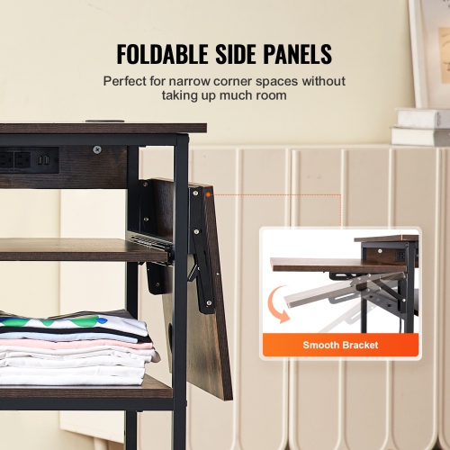 VEVOR 4 Tier Heat Press Table with Charging Station, Movable Heat Press Stand, Foldable Heat Transfer Machine Stand with Wheels, Rolling Metal