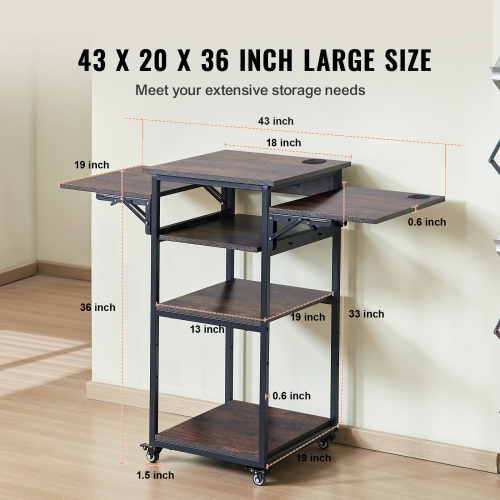 VEVOR 4 Tier Heat Press Table with Charging Station, Movable Heat Press Stand, Foldable Heat Transfer Machine Stand with Wheels, Rolling Metal