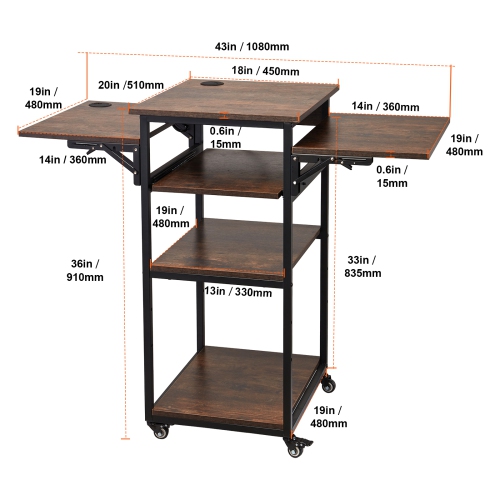VEVOR 4 Tier Heat Press Table with Charging Station, Movable Heat Press Stand, Foldable Heat Transfer Machine Stand with Wheels, Rolling Metal