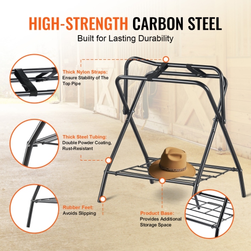 VEVOR 28 x 19 x 37.5 in Folding Saddle Rack, 2 Packs Freestanding Horse Saddle Stand, Portable Horse Blanket Holder, Heavy Duty Steel Saddle Rack for