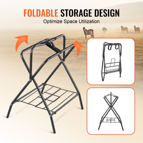 VEVOR 28 x 19 x 37.5 in Folding Saddle Rack, 2 Packs Freestanding Horse Saddle Stand, Portable Horse Blanket Holder, Heavy Duty Steel Saddle Rack for