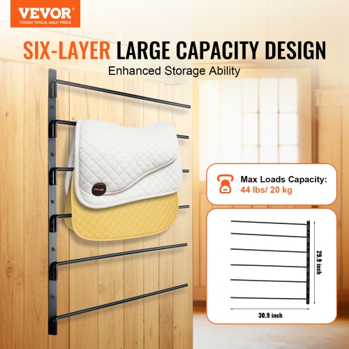 VEVOR 30.9 x 29.9 x 5.5 in Wall Mounted Saddle Rack, Swing Out Saddle Holder, Six Tiers Horse Saddle Stand, Space Saving Horse Pad and Blanket Rack