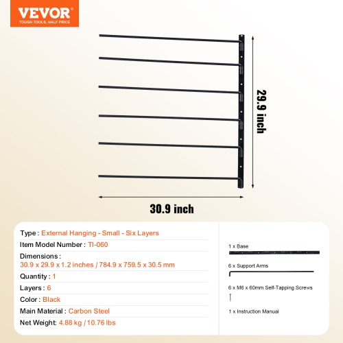 VEVOR 30.9 x 29.9 x 5.5 in Wall Mounted Saddle Rack, Swing Out Saddle Holder, Six Tiers Horse Saddle Stand, Space Saving Horse Pad and Blanket Rack