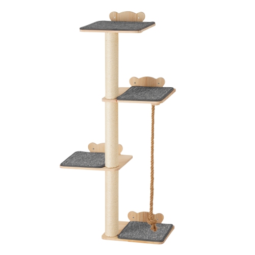 VEVOR  4 Tiers Tall Cat Tree, Cat Wall Furniture Set w 4 Jumping Boards, Wall-Mounted Cat Floating Shelf Up to 40 Lbs, 12 MM Pine Wood Cat Perch For