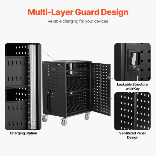 VEVOR 36 Device Charging Cart, Mobile Charging Station, Up to 15.6 in Screen Size, Office and Classroom Mobile Charging Cart, for Chromebook, Tablet